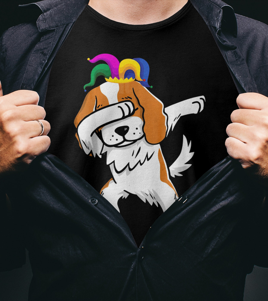 Cavalier King Charles Spaniel Dabbing Jester Hat Mardi Gras T-Shirt