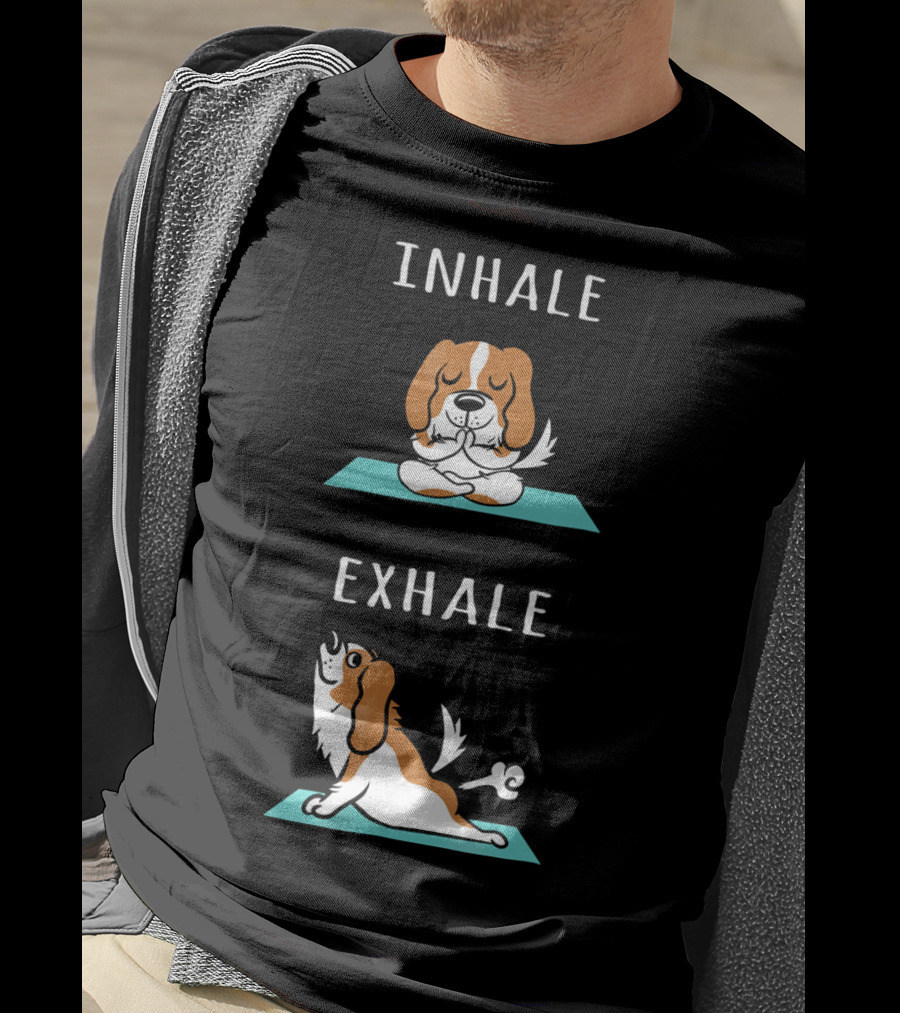 Cavalier King Charles Spaniel Inhale Exhale Yoga Mat T-Shirt