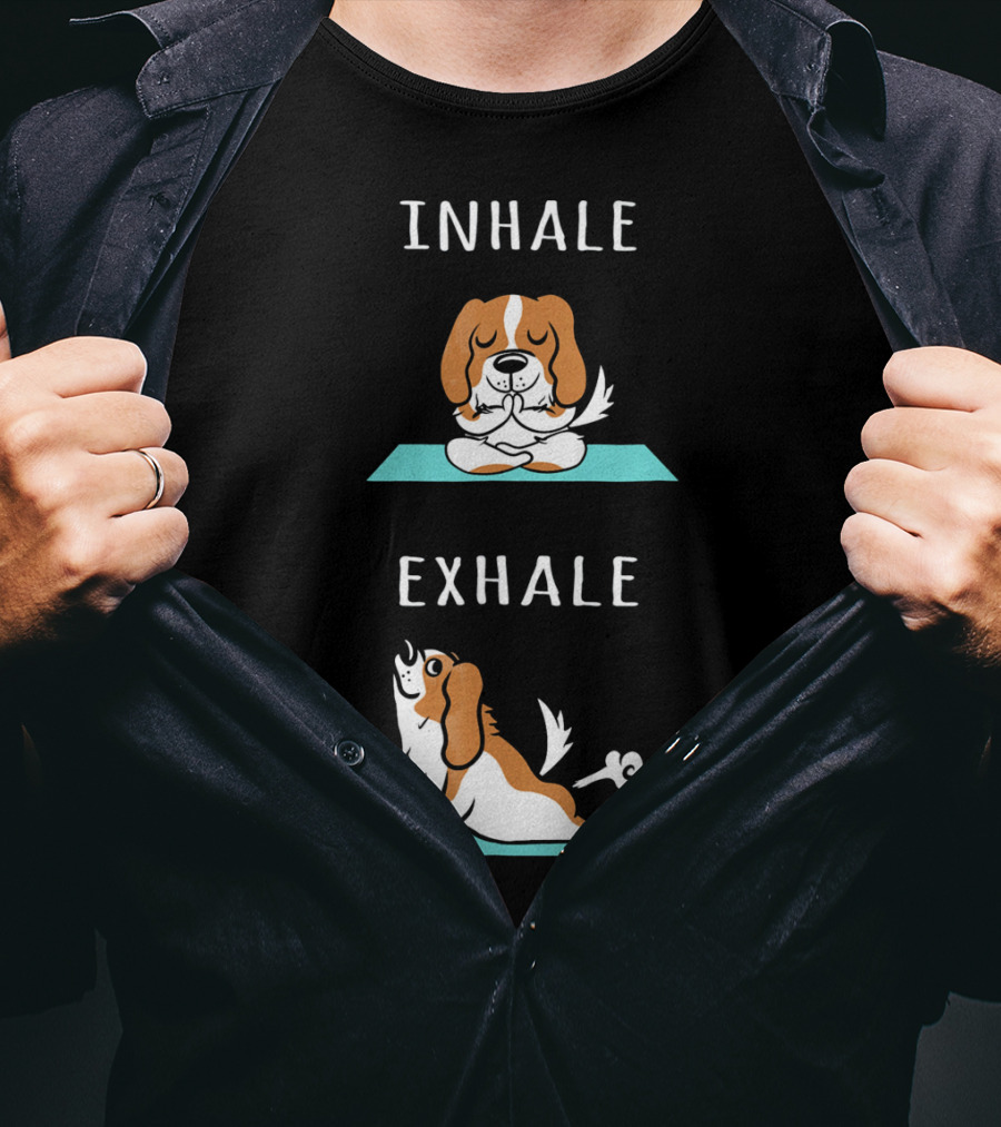 Cavalier King Charles Spaniel Inhale Exhale Yoga Mat T-Shirt