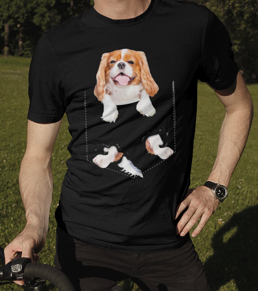 Cavalier King Charles Spaniel Puppy In Faux Pocket T-Shirt