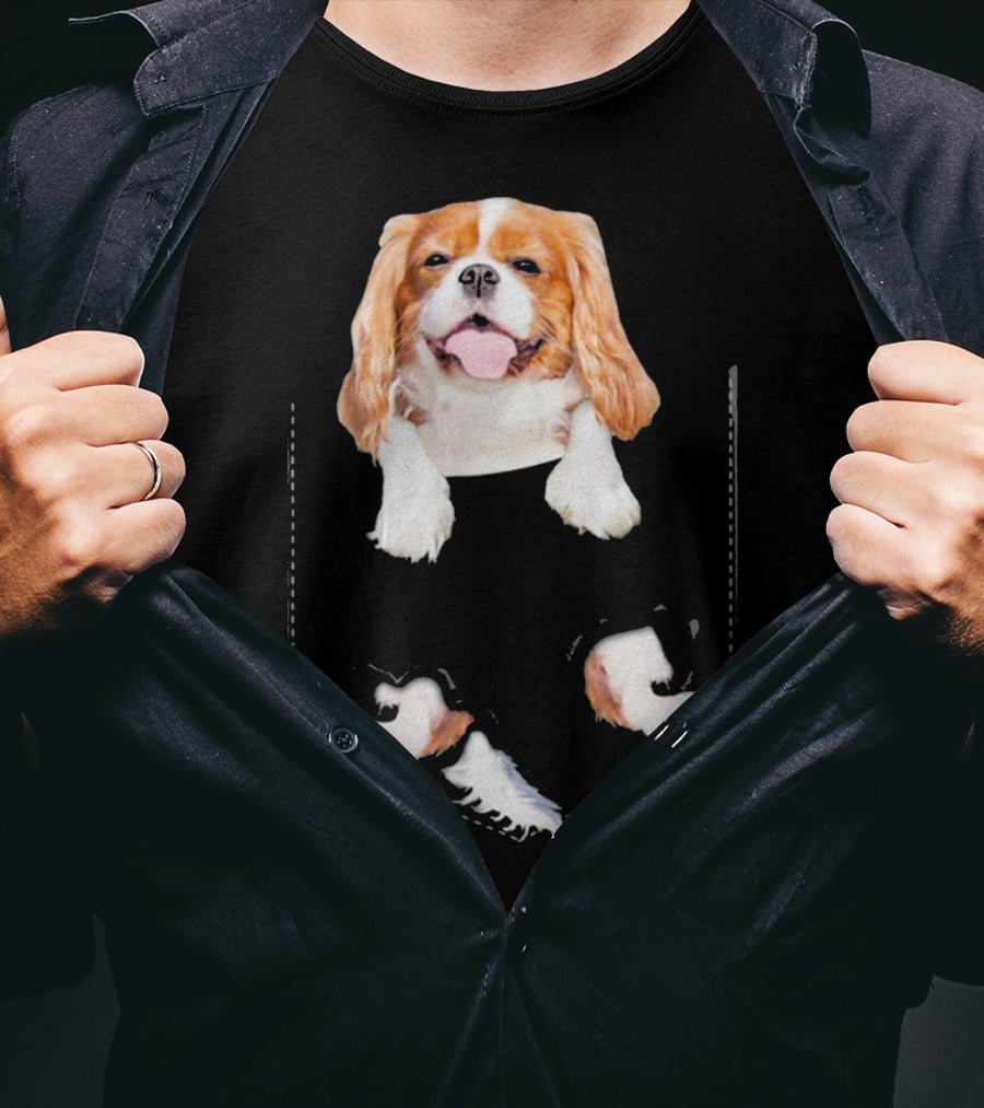 Cavalier King Charles Spaniel Puppy In Faux Pocket T-Shirt