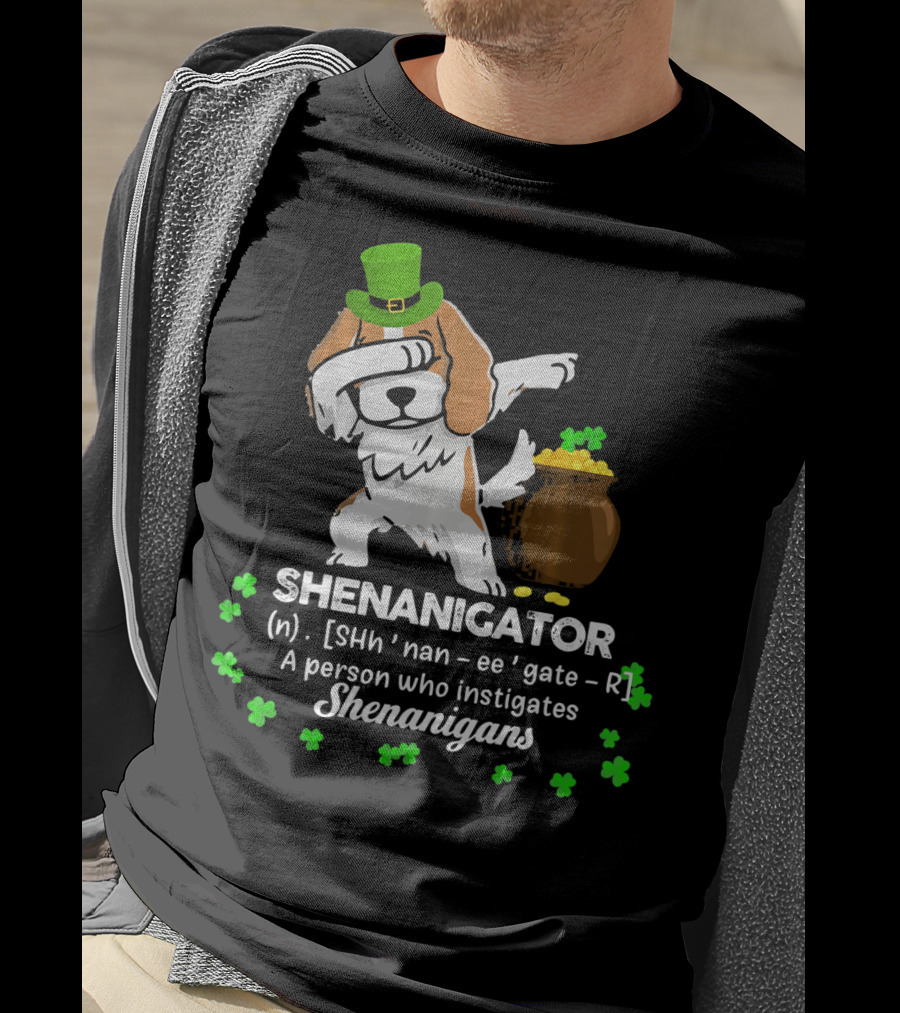 Shenanigator Cavalier King Dog With Green Hat And Pot Of Gold T-Shirt