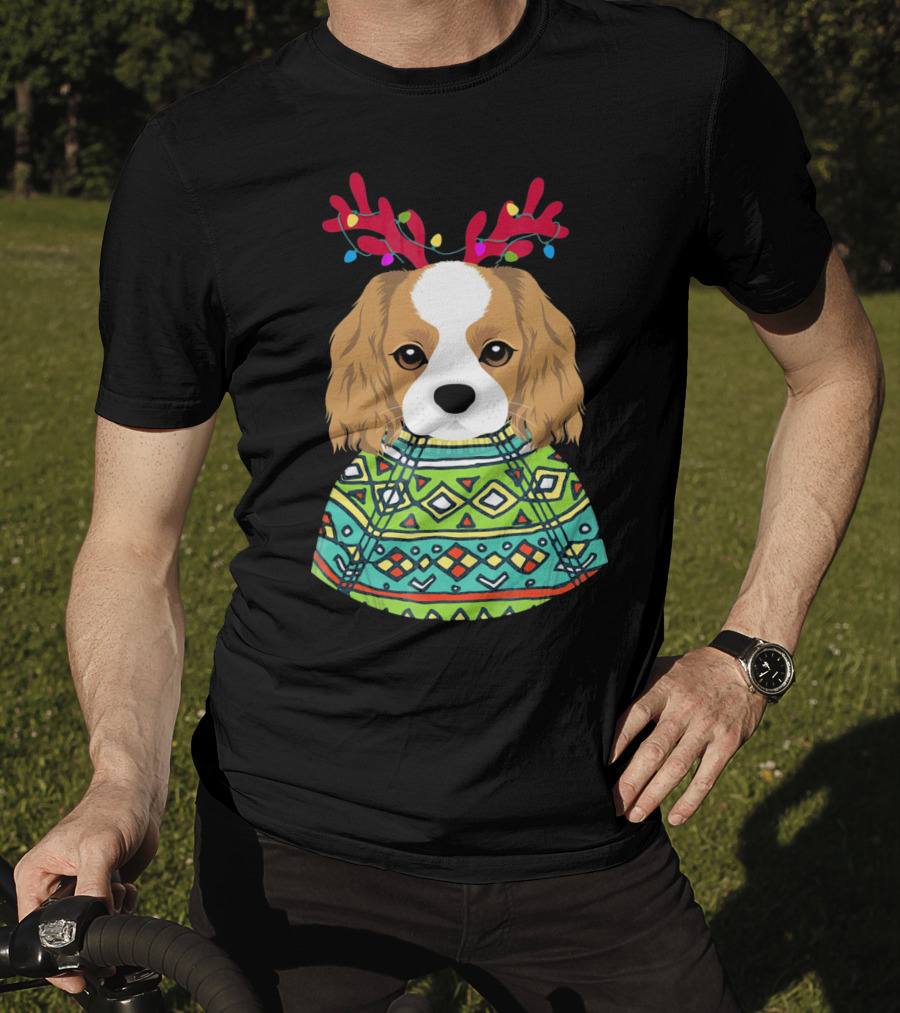 Cavalier Spaniel Reindeer Antlers Festive T-Shirt