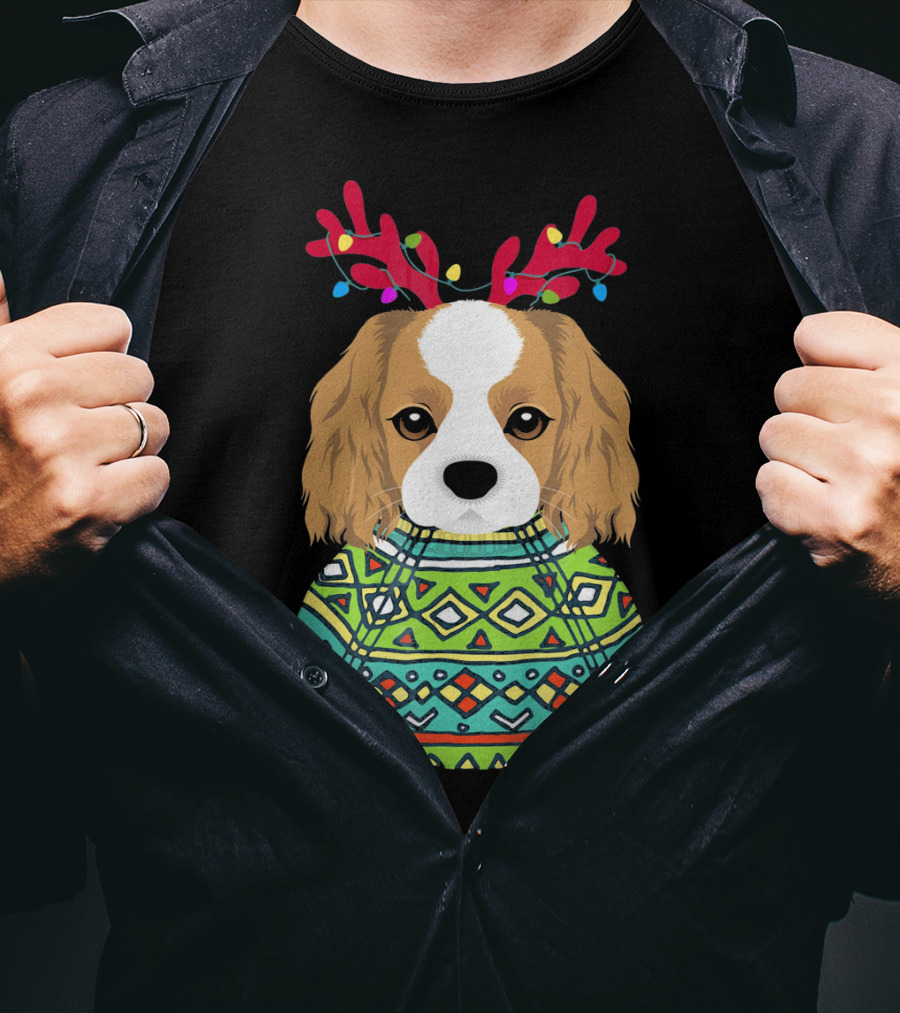 Cavalier Spaniel Reindeer Antlers Festive T-Shirt