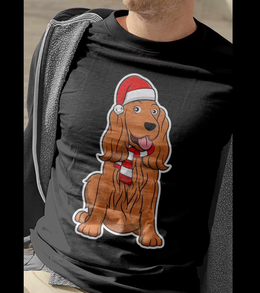 Cocker Spaniel Dog Puppy With Christmas Santa Hat And Scarf T-Shirt
