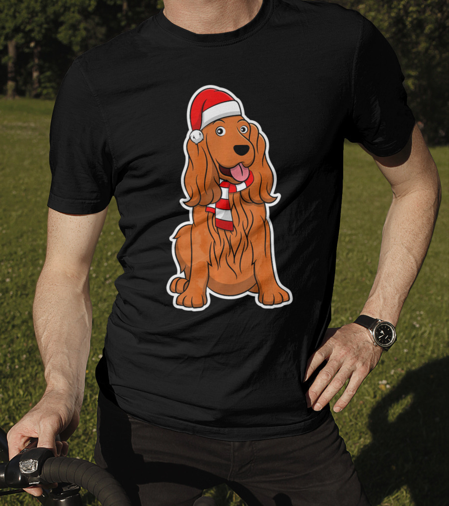 Cocker Spaniel Dog Puppy With Christmas Santa Hat And Scarf T-Shirt