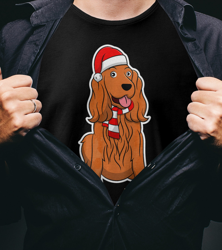 Cocker Spaniel Dog Puppy With Christmas Santa Hat And Scarf T-Shirt
