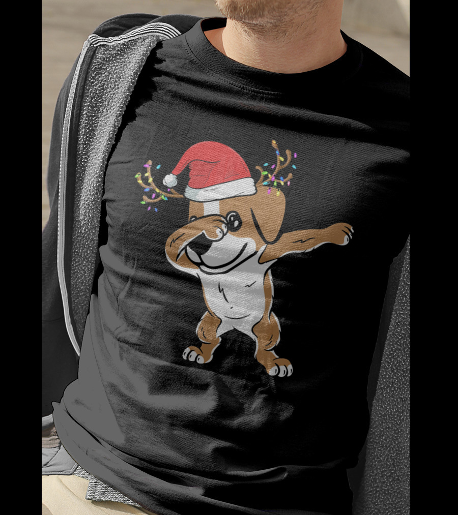 Christmas Jack Russell Terrier With Santa Hat And Reindeer Antlers Dabbing Dab T-Shirt