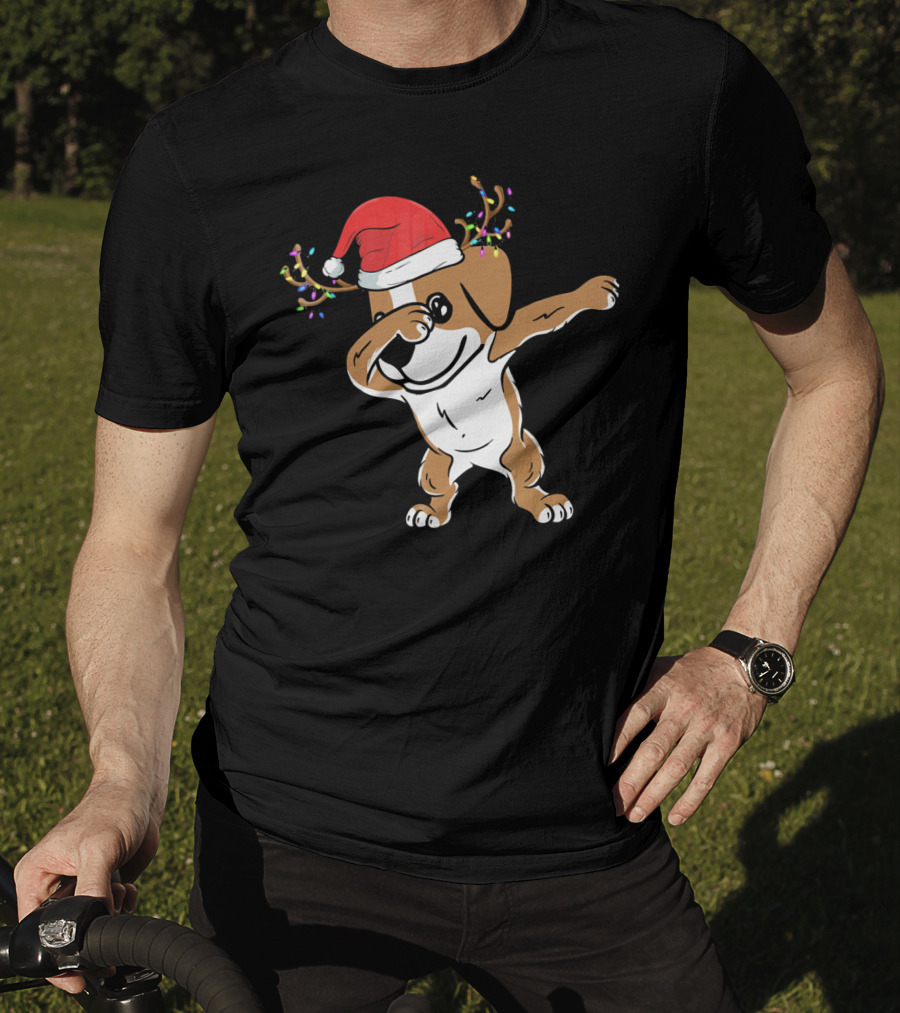 Christmas Jack Russell Terrier With Santa Hat And Reindeer Antlers Dabbing Dab T-Shirt