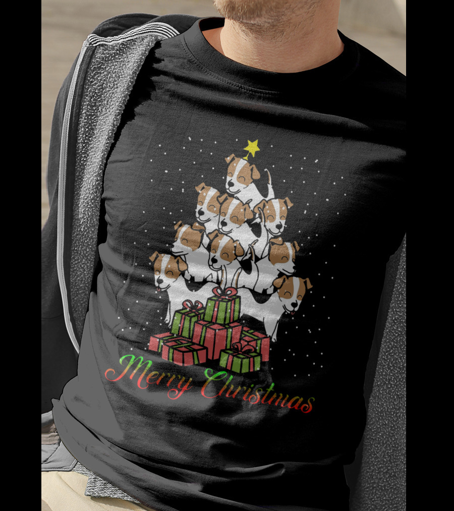 Merry Christmas Jack Russell Terrier Tree With Gifts T-Shirt