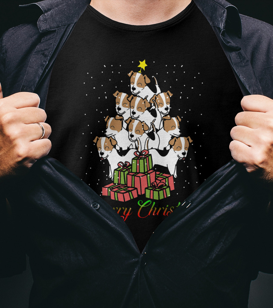 Merry Christmas Jack Russell Terrier Tree With Gifts T-Shirt