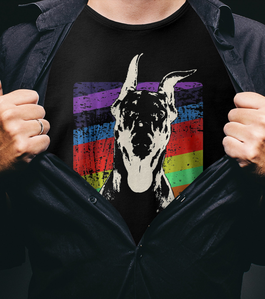 Classic Vintage Doberman Pinscher Rainbow Stripes Retro T-Shirt
