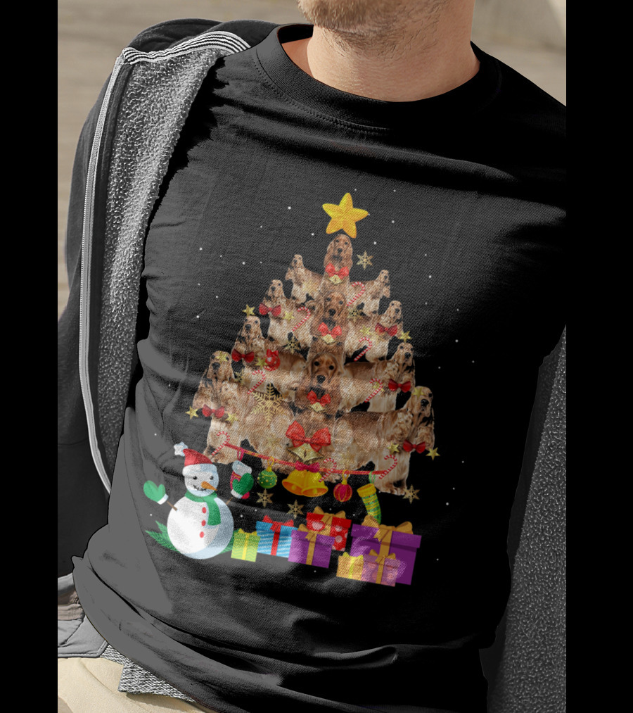 Cocker Spaniel Christmas Tree With Star Snowman And Presents T-Shirt