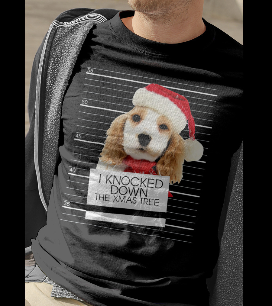 Cocker Spaniel Dog In Santa Hat Knocked Down The Xmas Tree T-Shirt