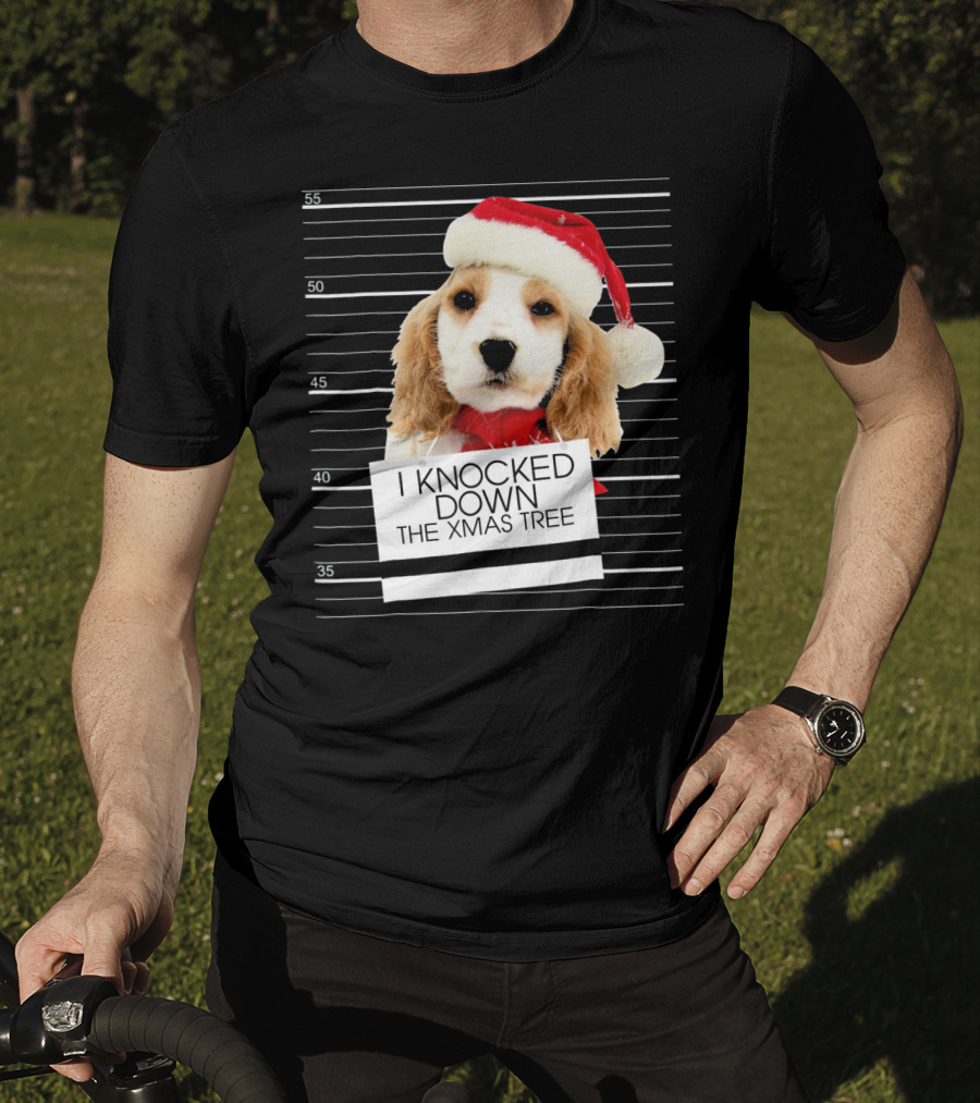 Cocker Spaniel Dog In Santa Hat Knocked Down The Xmas Tree T-Shirt