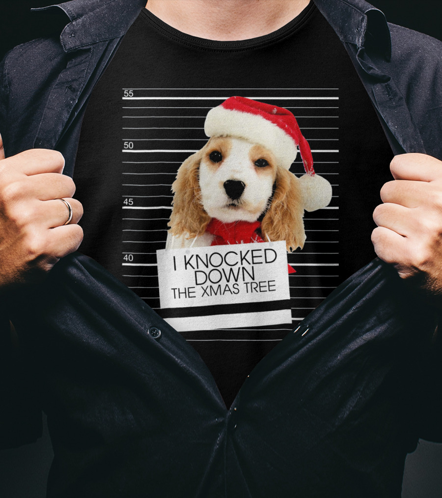 Cocker Spaniel Dog In Santa Hat Knocked Down The Xmas Tree T-Shirt