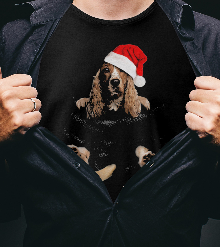 Cocker Spaniel Christmas Santa Hat In Pocket T-Shirt