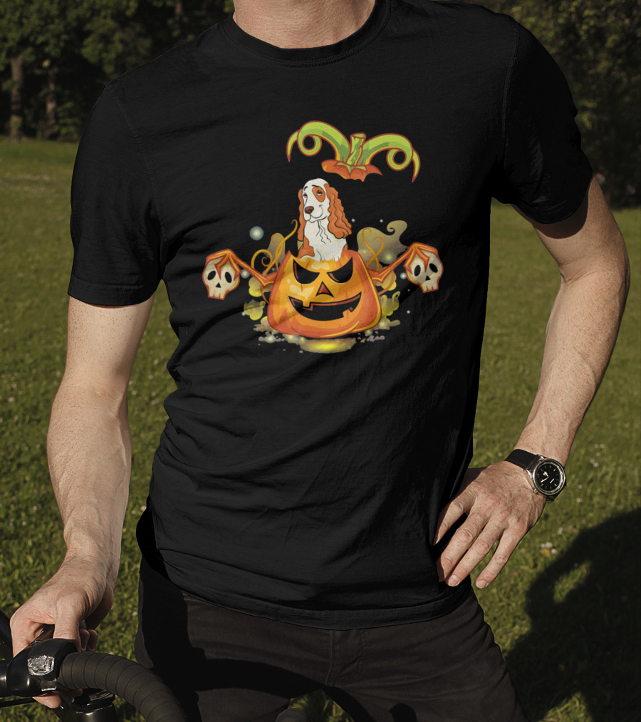 Cocker Spaniel Dog Halloween Pumpkin With Skulls T-Shirt