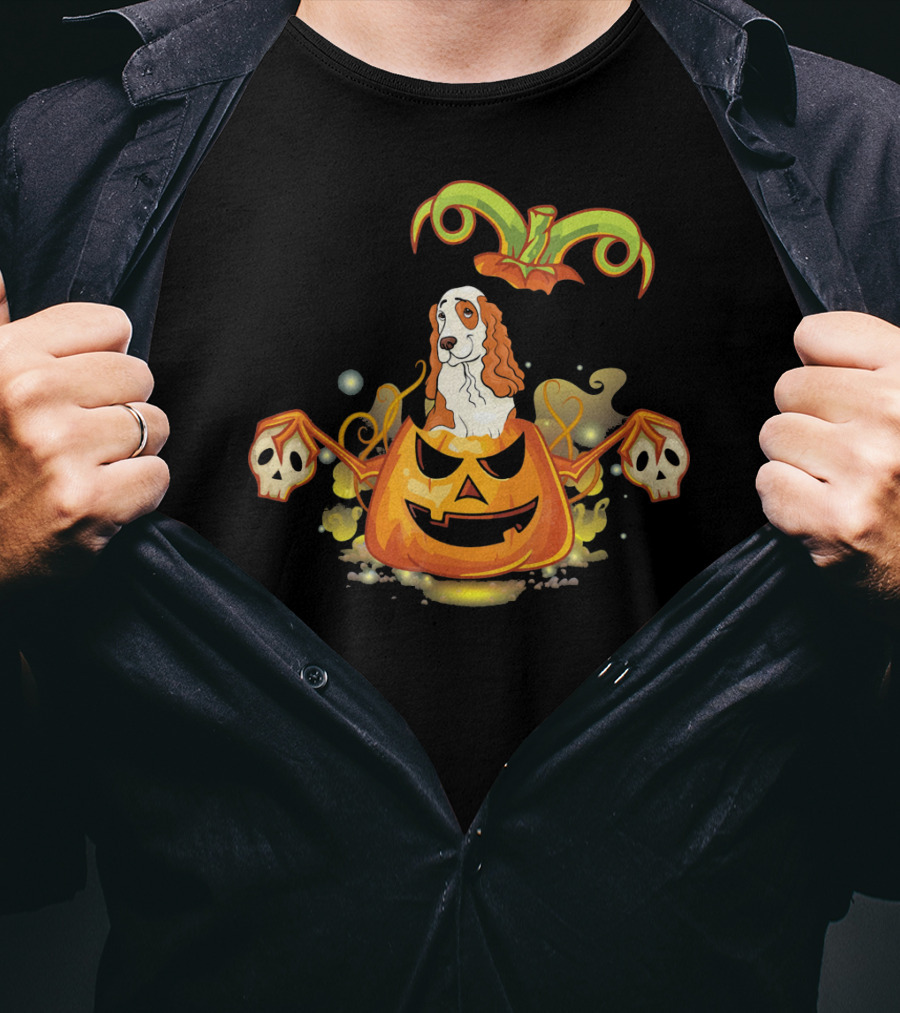Cocker Spaniel Dog Halloween Pumpkin With Skulls T-Shirt