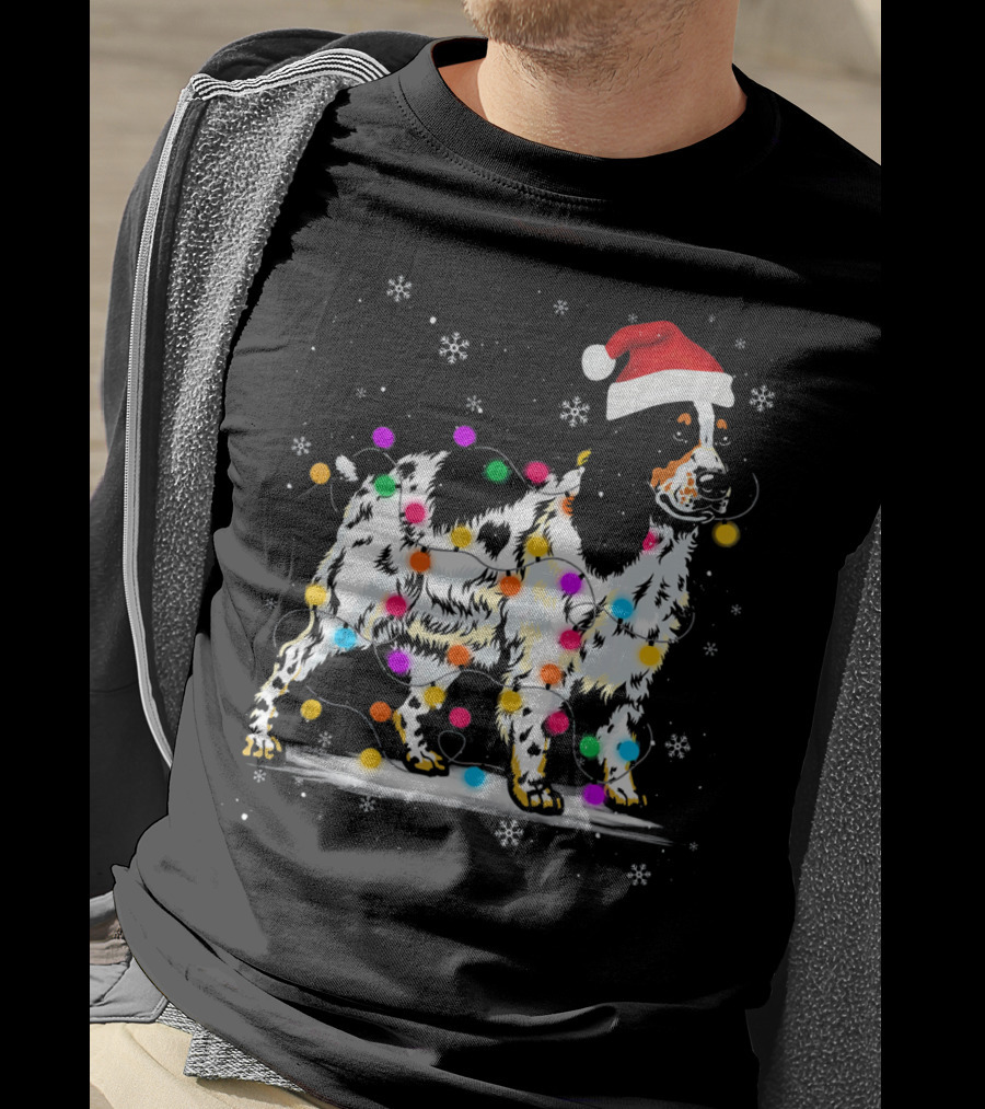 Cocker Spaniel Dog With Christmas Lights Santa Hat Snowflakes T-Shirt