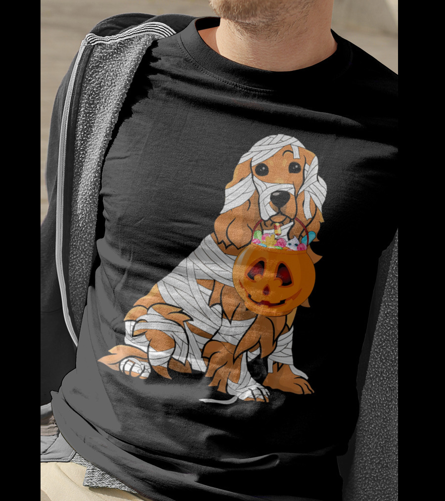 Cocker Spaniel Halloween Mummy Pumpkin Bucket T-Shirt