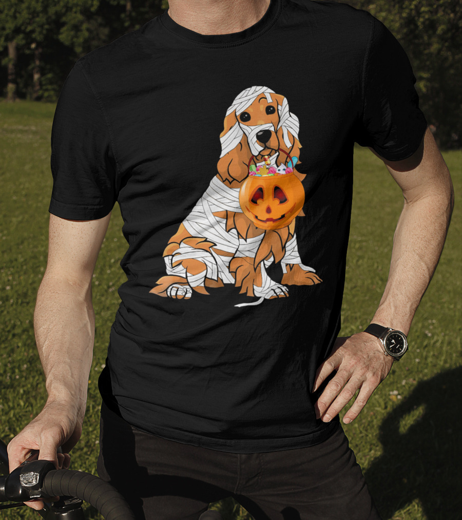 Cocker Spaniel Halloween Mummy Pumpkin Bucket T-Shirt