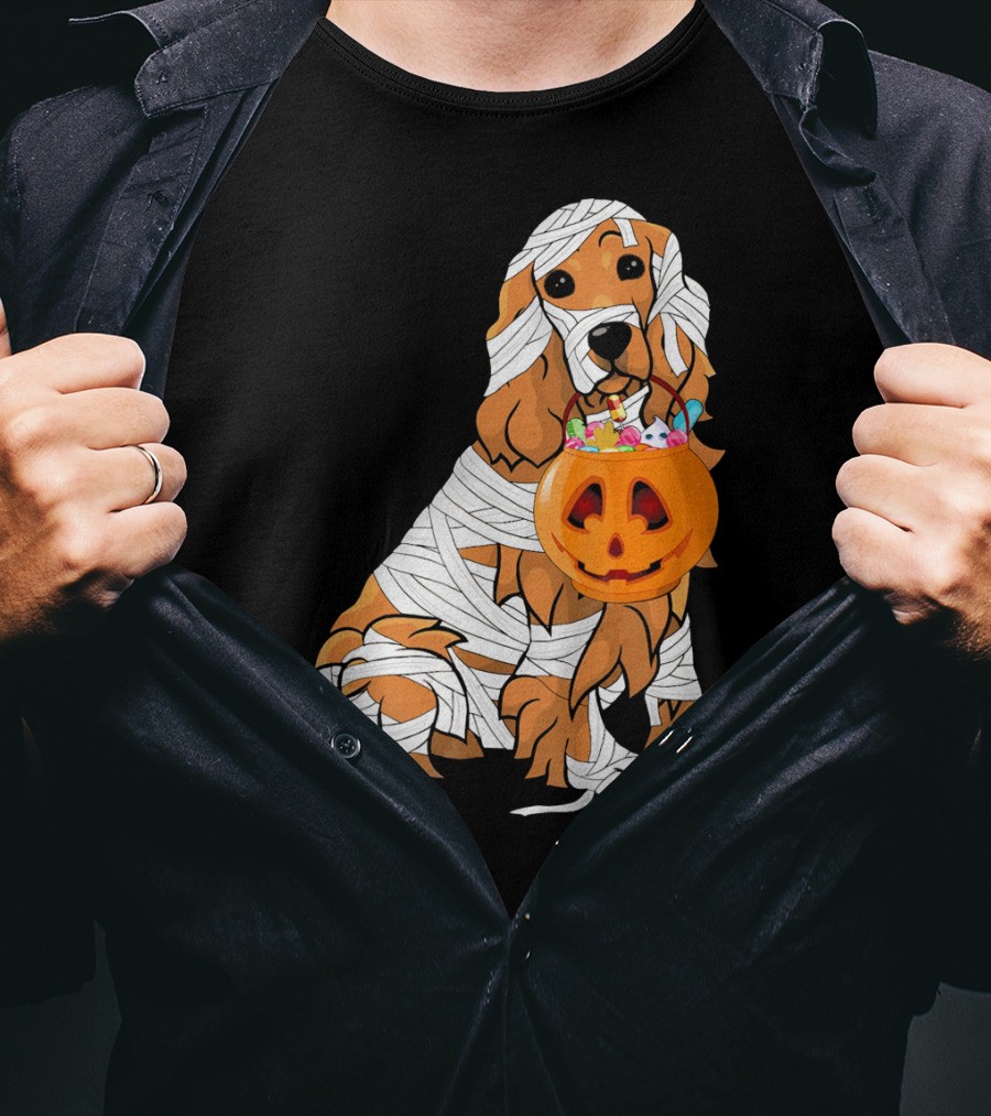 Cocker Spaniel Halloween Mummy Pumpkin Bucket T-Shirt