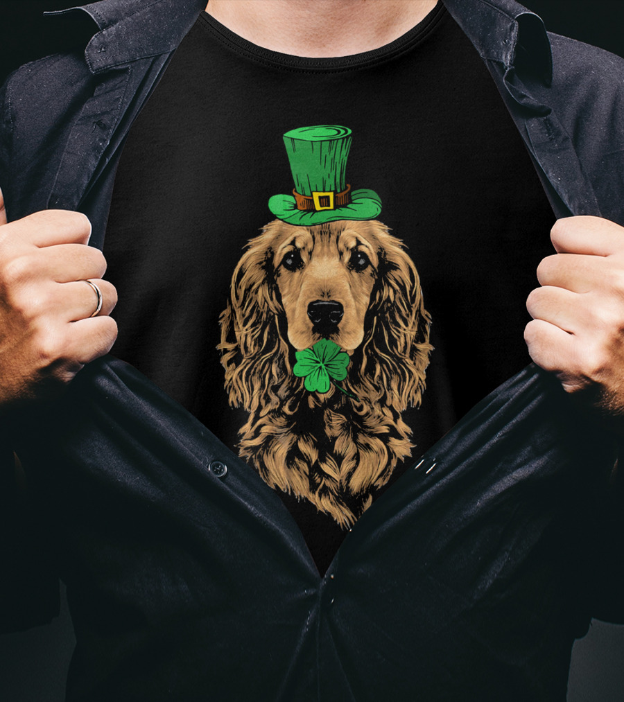 Cocker Spaniel With Leprechaun Hat And Shamrock Irish St Patrick's Day T-Shirt