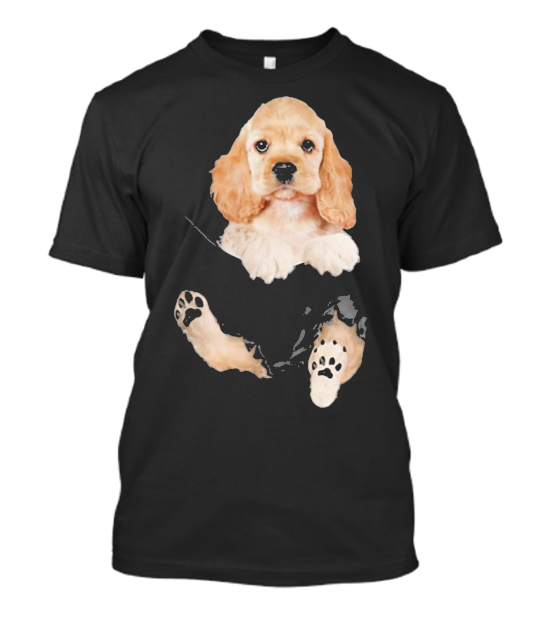 Cocker Spaniel Puppy With Paws Peeking From Pocket T-Shirt