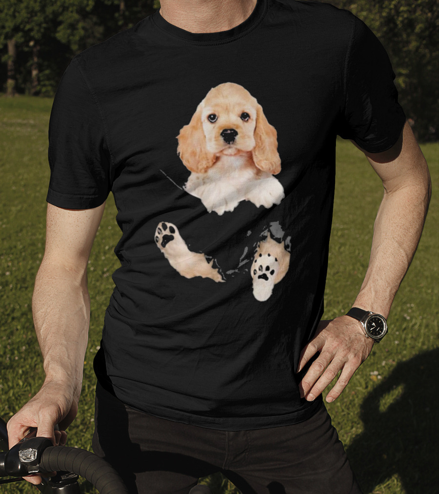 Cocker Spaniel Puppy With Paws Peeking From Pocket T-Shirt