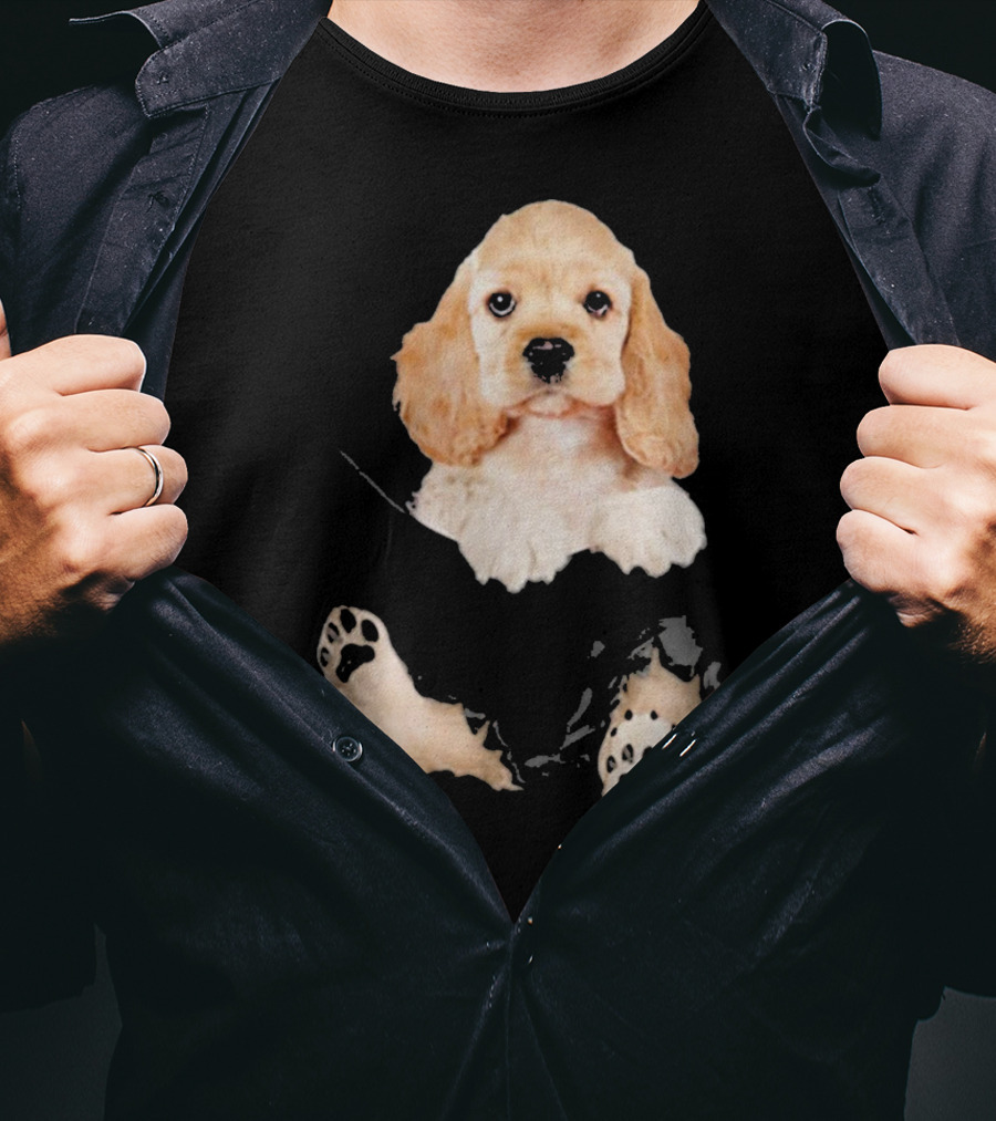 Cocker Spaniel Puppy With Paws Peeking From Pocket T-Shirt