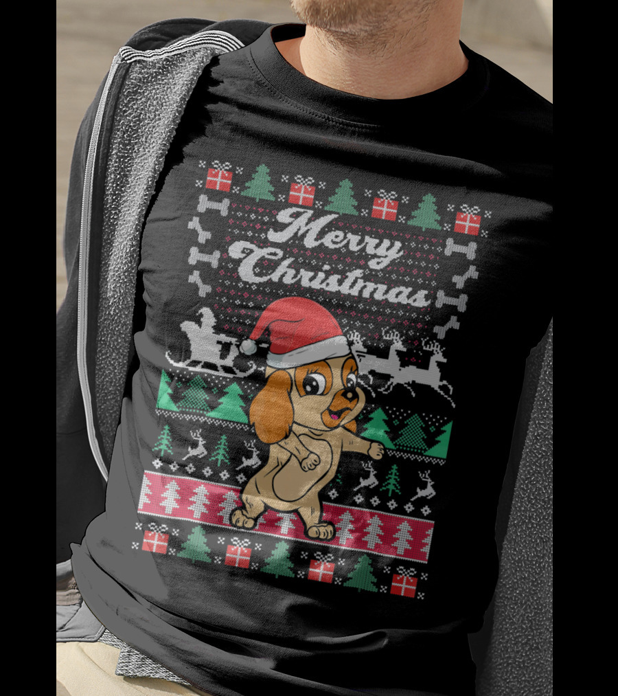 Cocker Spaniel Merry Christmas Santa Hat Ugly Xmas Dog T-Shirt
