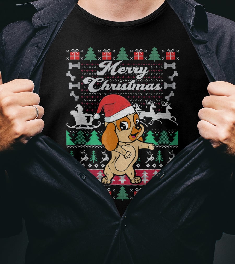 Cocker Spaniel Merry Christmas Santa Hat Ugly Xmas Dog T-Shirt