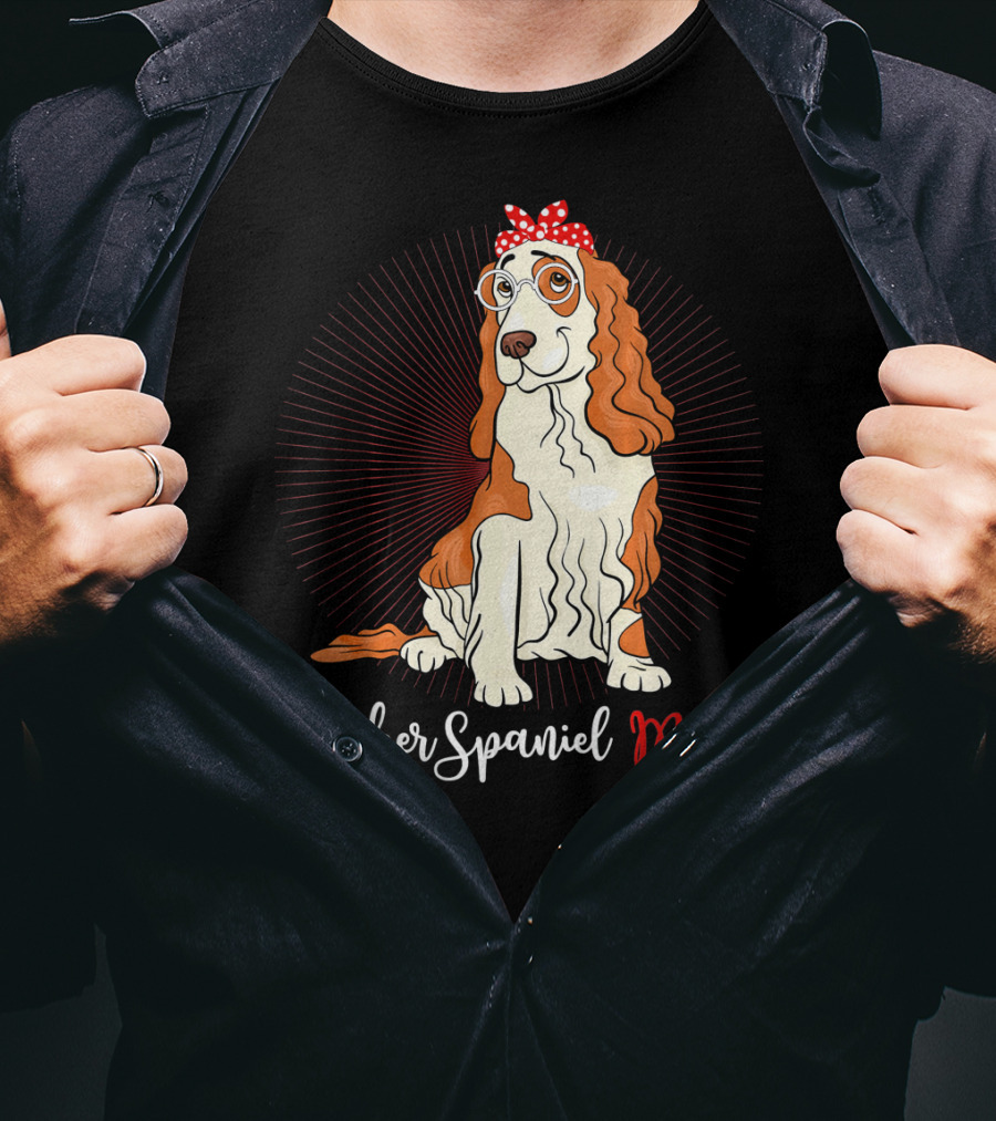 Cocker Spaniel Mom With Glasses And Red Polka Dot Bandana T-Shirt