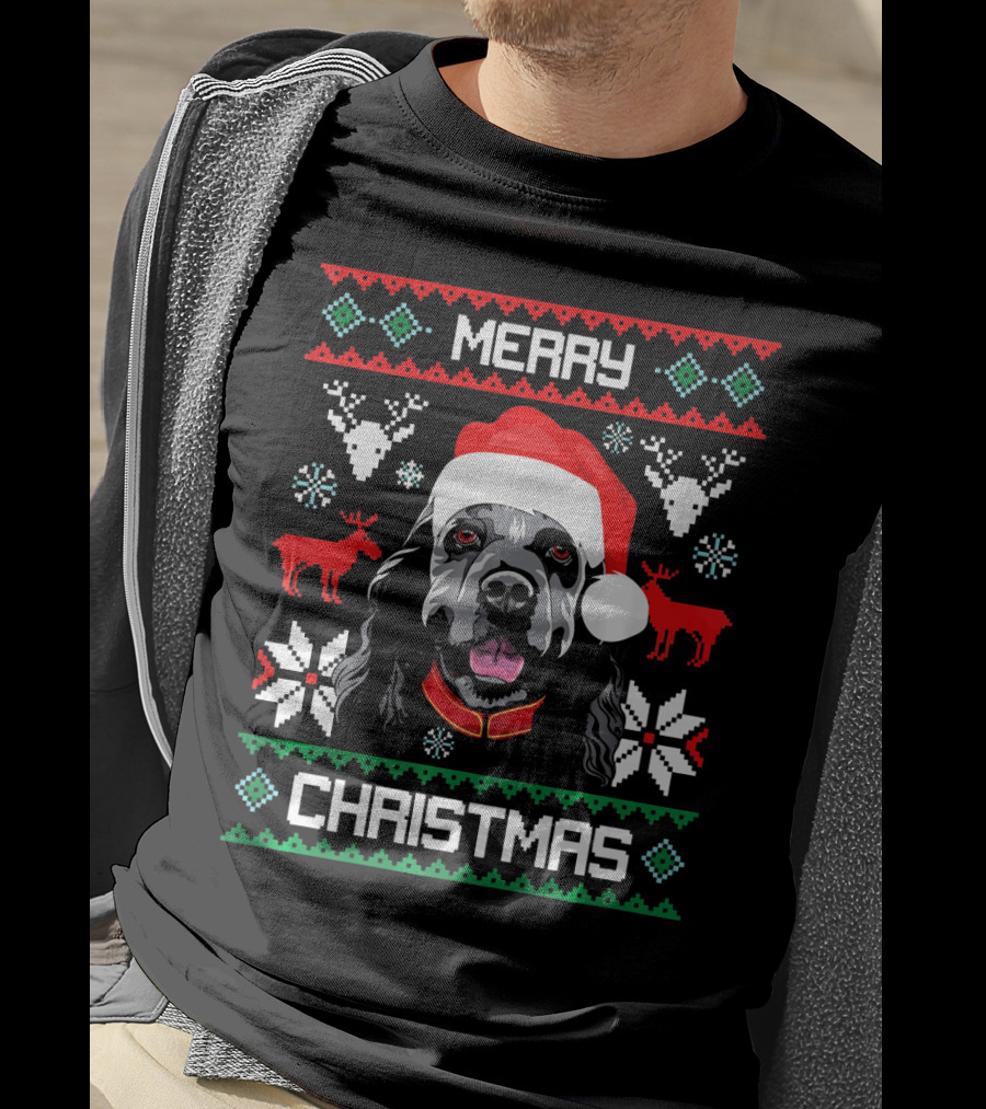 Merry Christmas Cocker Spaniel Dog Santa Hat Retro Holiday T-Shirt