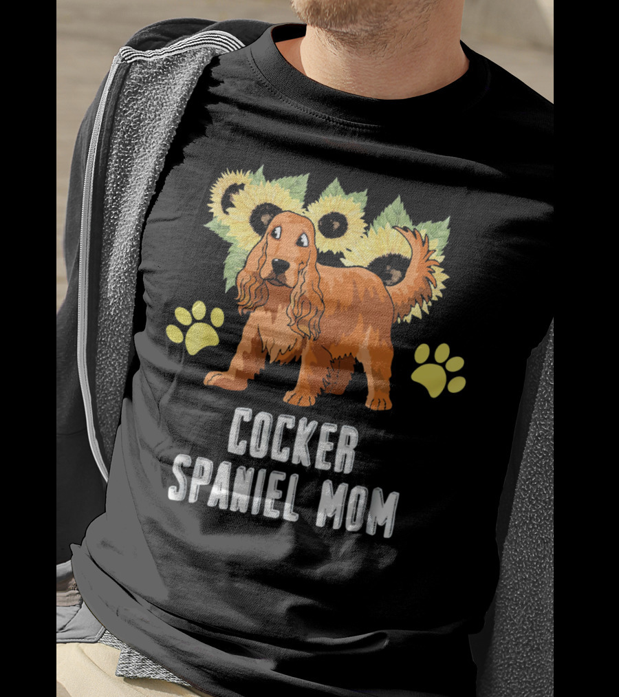 Cocker Spaniel Mom Sunflower Paw Prints T-Shirt