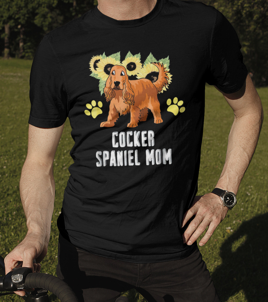 Cocker Spaniel Mom Sunflower Paw Prints T-Shirt