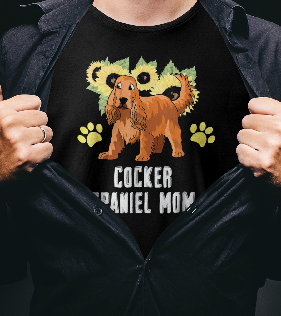 Cocker Spaniel Mom Sunflower Paw Prints T-Shirt