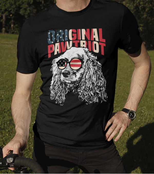 Cocker Spaniel Original Pawtriot American Flag July 4th Funny T-Shirt