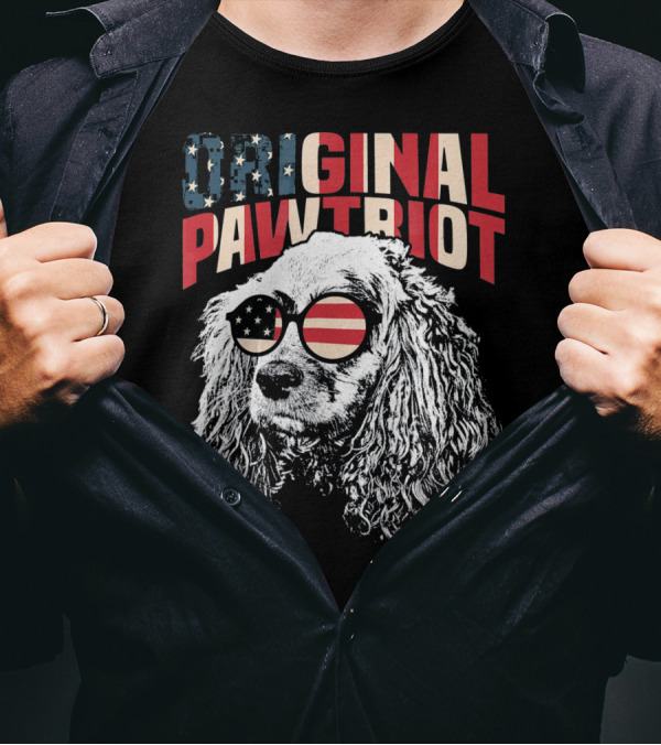 Cocker Spaniel Original Pawtriot American Flag July 4th Funny T-Shirt