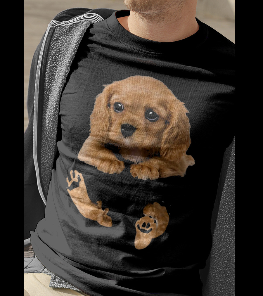 Cocker Spaniel Puppy In Pocket With Paw Prints T-Shirt