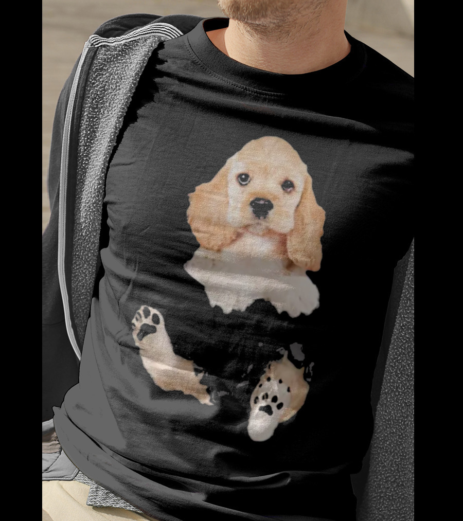 Cocker Spaniel Pocket Dog Lover Puppy Face Paw Prints T-Shirt