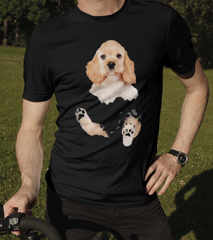 Cocker Spaniel Pocket Dog Lover Puppy Face Paw Prints T-Shirt