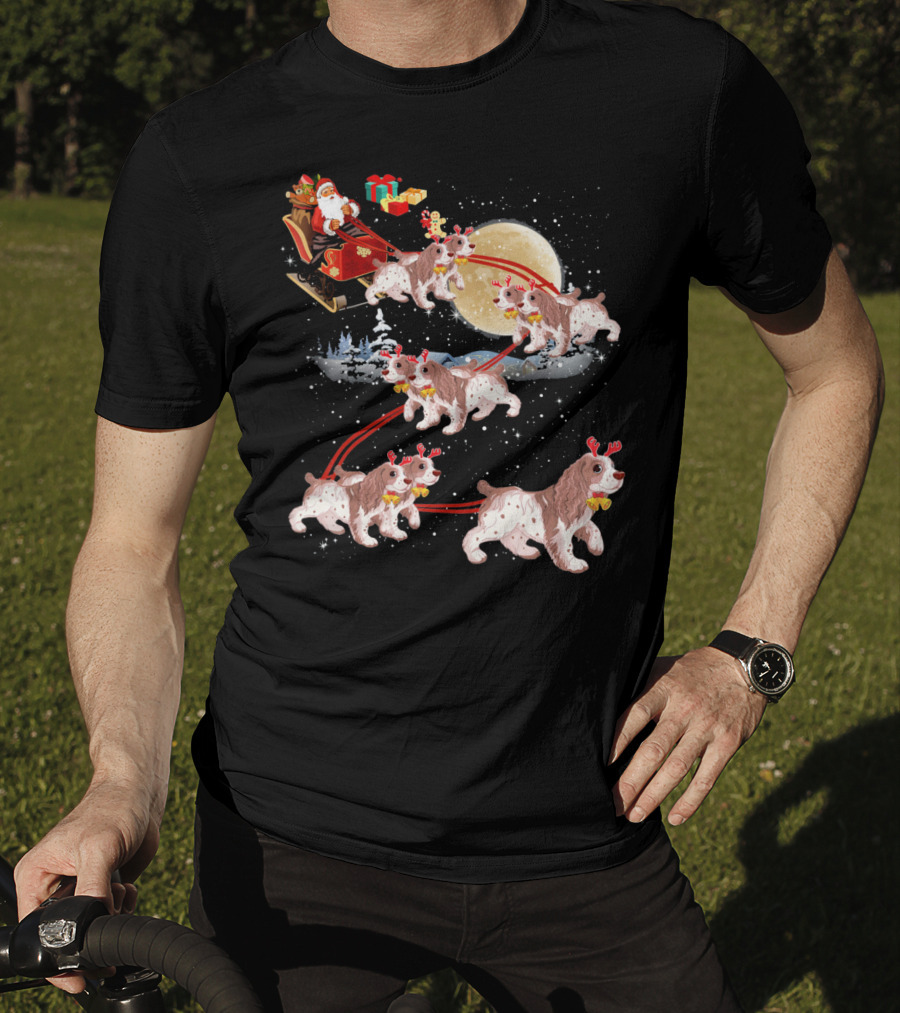 Cocker Spaniel Reindeer Christmas Santa Sleigh Moon T-Shirt
