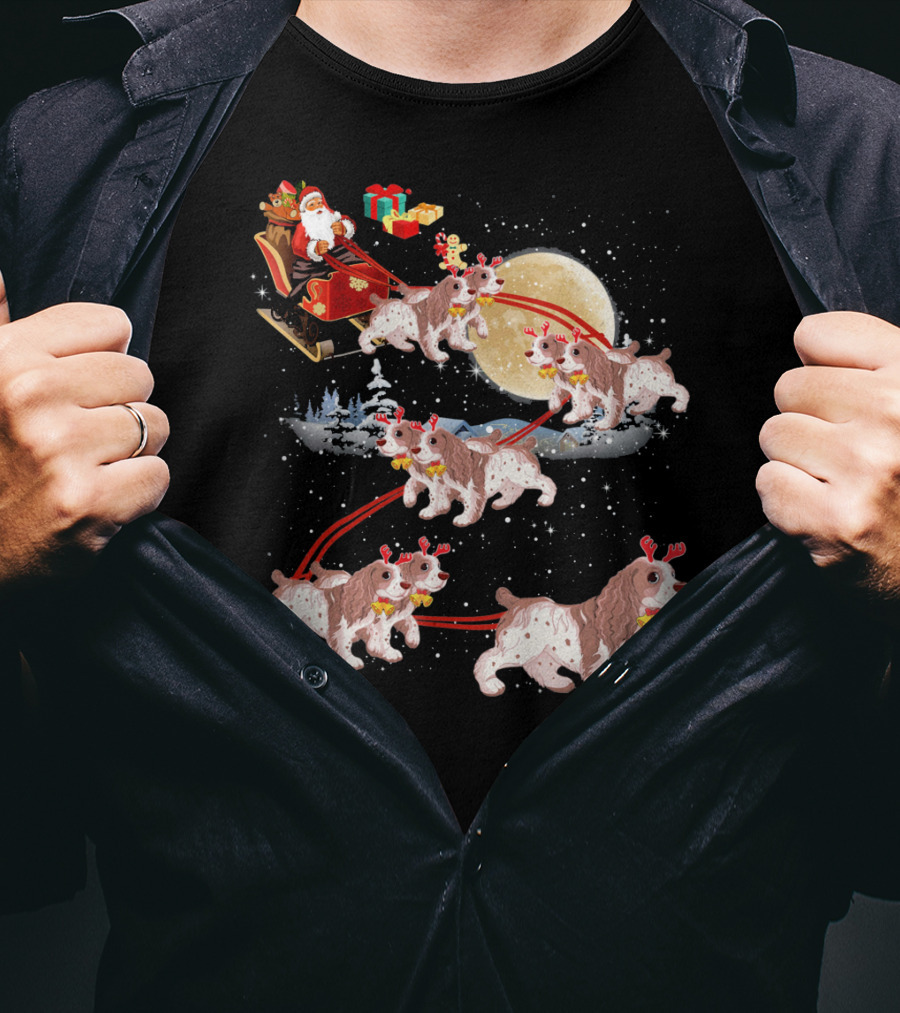 Cocker Spaniel Reindeer Christmas Santa Sleigh Moon T-Shirt