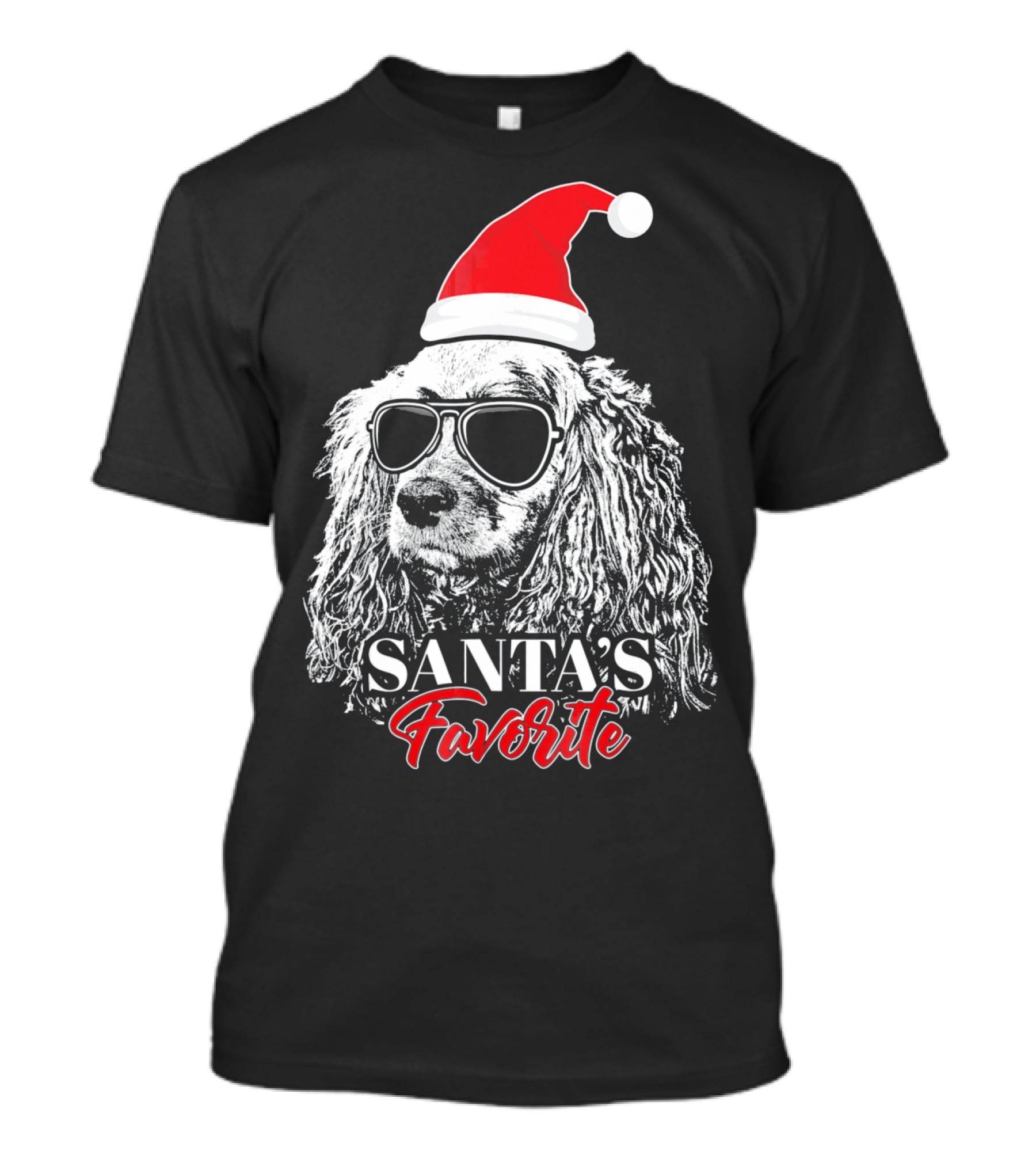 Cocker Spaniel Santa's Favorite Christmas Hat Sunglasses T-Shirt