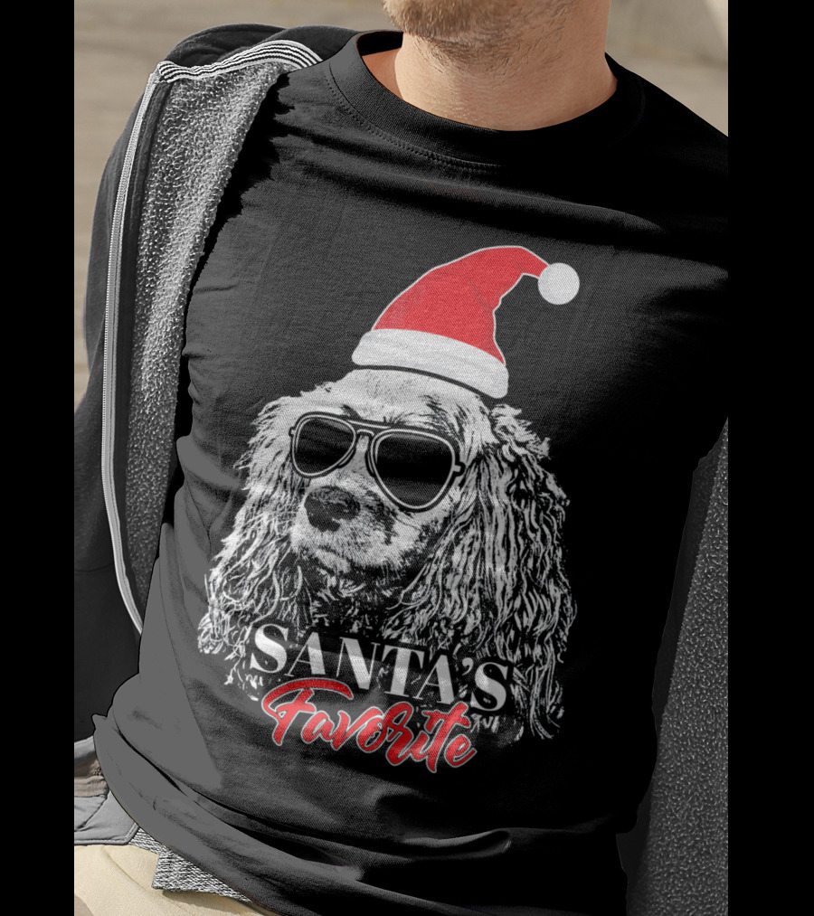 Cocker Spaniel Santa's Favorite Christmas Hat Sunglasses T-Shirt