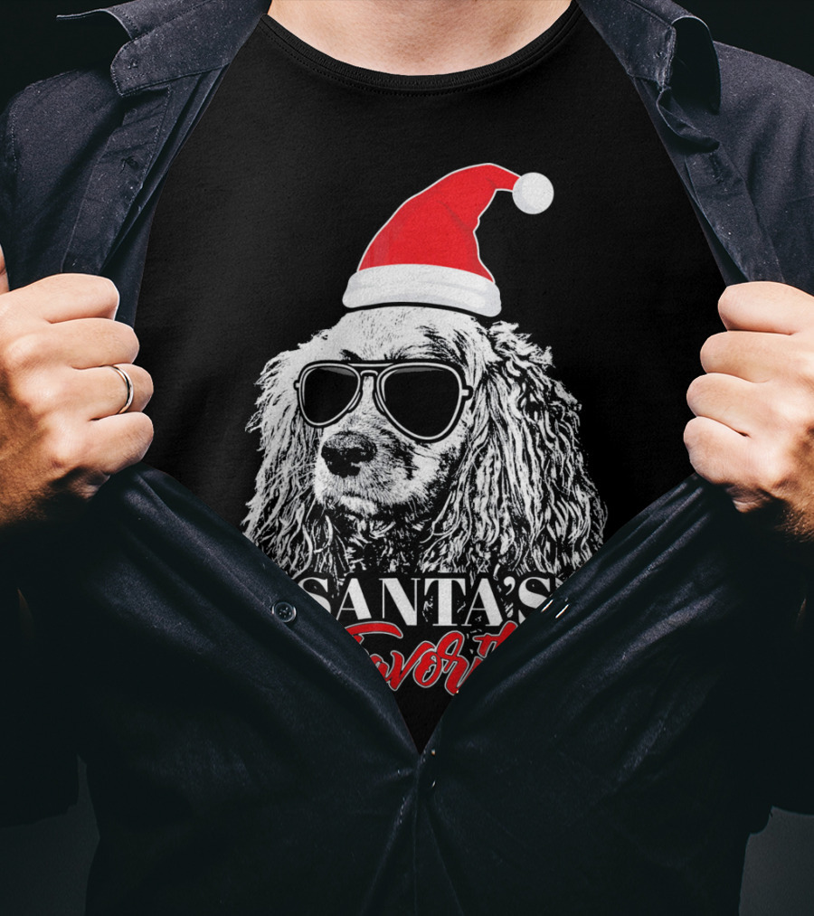 Cocker Spaniel Santa's Favorite Christmas Hat Sunglasses T-Shirt