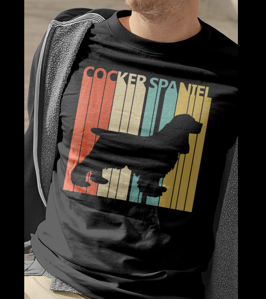 Cocker Spaniel Silhouette Retro Colors For Dog Dad T-Shirt