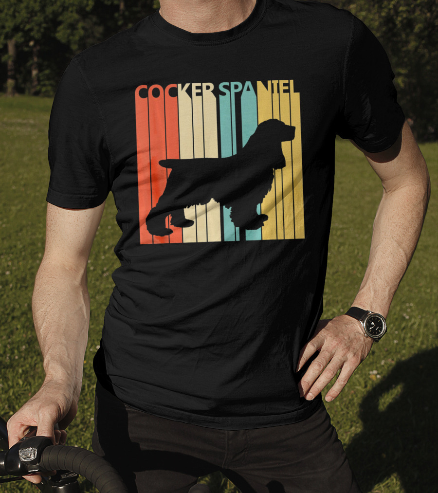 Cocker Spaniel Silhouette Retro Colors For Dog Dad T-Shirt